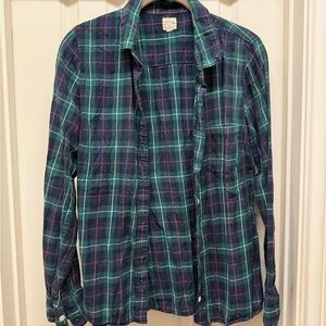 J. Crew Teal and Navy Plaid Button-Down Shirt